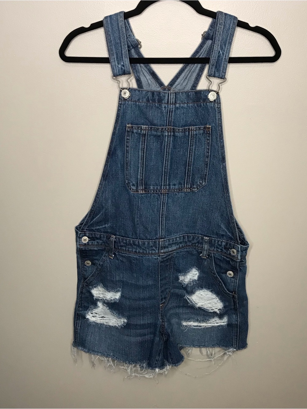 American Eagle Tom Girl Short Tall Overalls - Blue Womens Sz Med